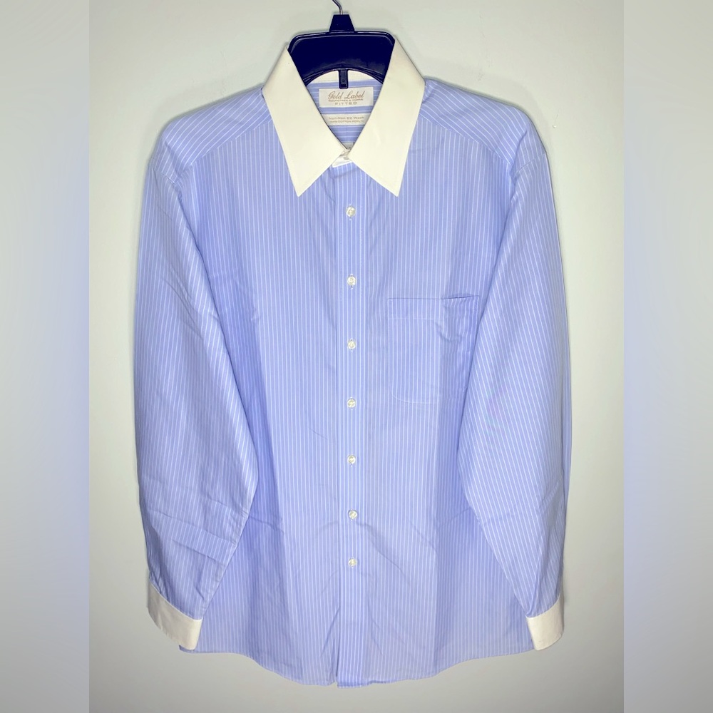 Men's Blue Gold Label Striped Dress Shirt